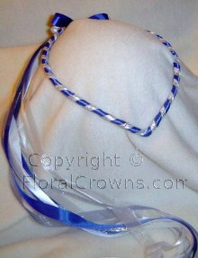 Bright blue, shiny silver and white circlet.