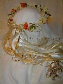 April's Autumn wreath, soft and romantic, silk daisies, fall flowers and ribbon, in cream,light yellows and gold.
