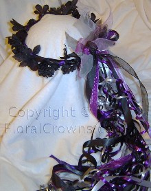 Jet black flowers black,silver and purple shiny curling ribbons!