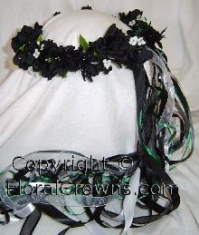 Black flowers with silver ribbons, Silvery night wreath.